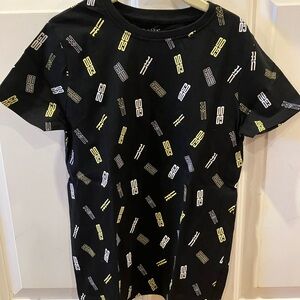 Primark Black Tee with Gold & White Graphic Print